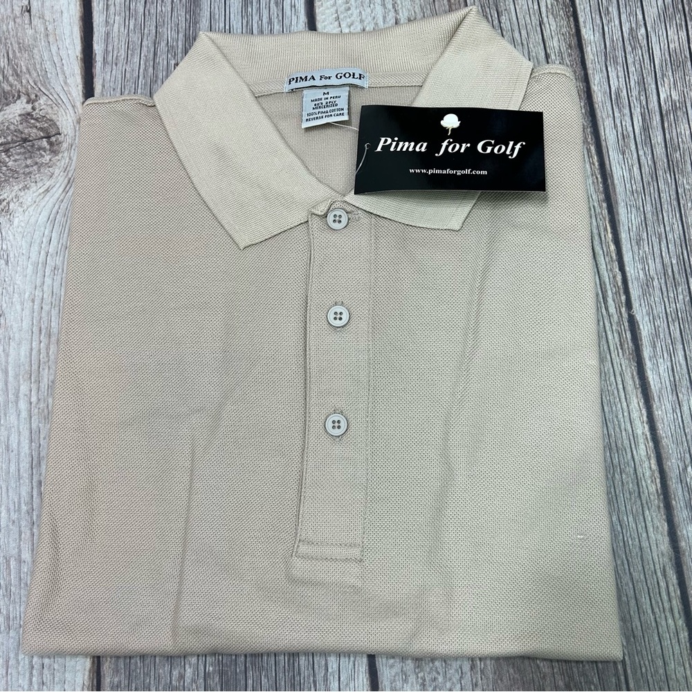 Pima For Golf Men’s M Peruvian Pima Cotton Beige Short Sleeve Golf Polo Shirt